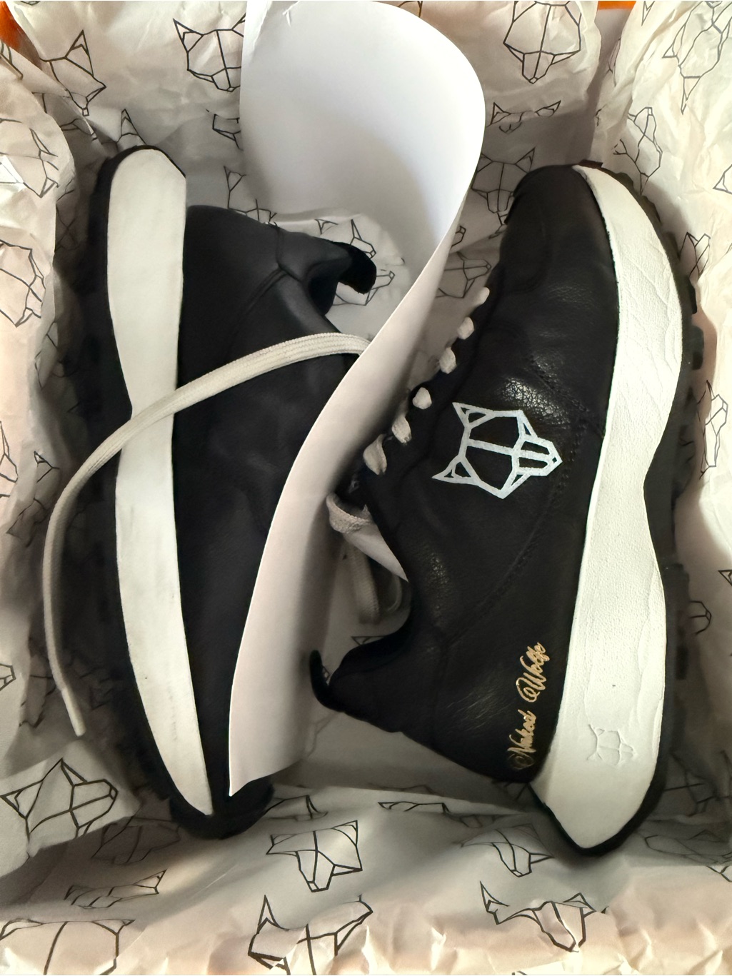 Naked Wolfe Black Leather Sneakers With White Sole And Light Blue Logo